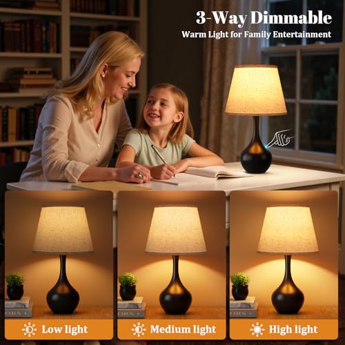 Seealle 16.1" Touch Table Lamps for Nightstand, 3-Way Dimmable Small Bedroom Lamps for Night Stands, Black Bedside Lamps for Living Room, Kids Room, End Table by Seealle - Image 4