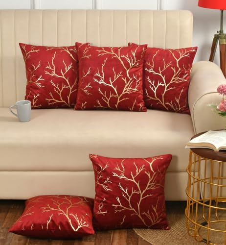 Image of Velvet Foil Cushion Covers Decorative Merry Christmas 12 inch x 12 inch Set of 5, Maroon