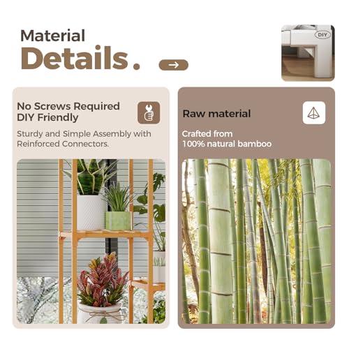 image for Bamworld Bamboo Plant Stand Indoor Hanging Plants Shelf for Multiple P