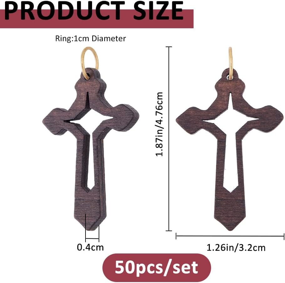 SUPERFINDINGS 50Pcs Wood Cross Charms Wooden Cross Pendants Christian Charms Wooden Crucifix Pendants Jesus Crucifix Charm Wood Christian Pendant for Jewelry DIY - Image 2