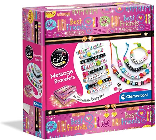 Clementoni Crazy Chic - Message Bracelets, Kit Gioielli Creativi per Bambini 7+ Anni, Braccialetti e Collane...