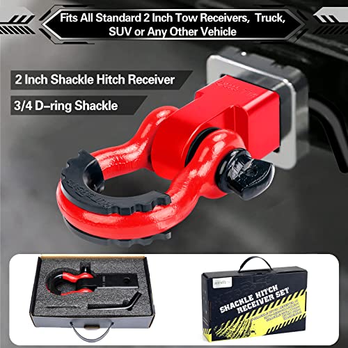 Autobots Shackle Hitch Receiver 2", 45,000 Lbs Break Strength Heavy Duty Receiver With 5/8" Screw Pin, 3/4" D Ring Shackles, Towing Accessories For Vehicle Recovery Off-Road, Red&Red #TOP4