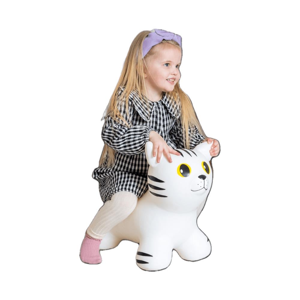 GERARDO'S Toys My First Jumpy para niños a Partir de 1 año, Bouncy Hopper Ride on Animal White Cat con Bomba incluida, Castillo Hinchable para niños pequeños en Interiores y Exteriores