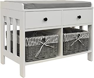 WATSONS DOUBLE - Storage/Shoe Storage Bench with Two Drawers and Baskets - White/Grey
