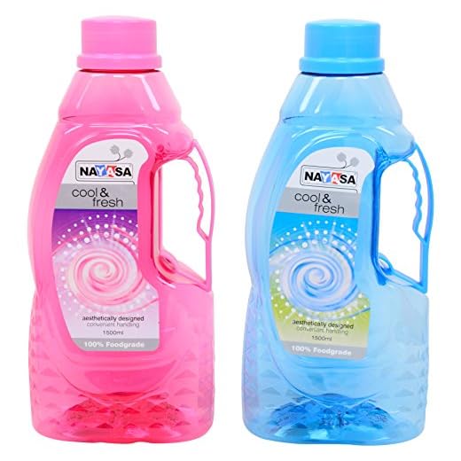 Nayasa Superplast Plastic Fontana PET Bottle 1.5 Litre, Set of 2, Pink and Blue