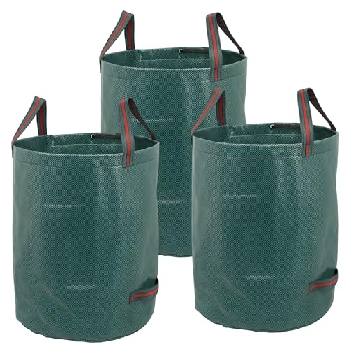 Lot de 3 sacs à déchets de jardin pliables - 120 l - En polypropylène robuste - Facile à ranger - Idéal pour les feuilles et les coupes vertes - Avec housse d'emballage et poignée - 60 x 50 cm