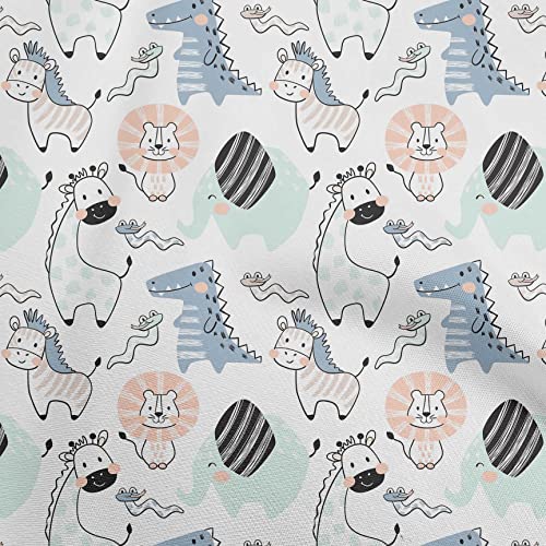 oneOone Cotton Flex White Fabric Kids Cutie Animal Sewing Material Print Fabric By The Yard 40 Inch Wide