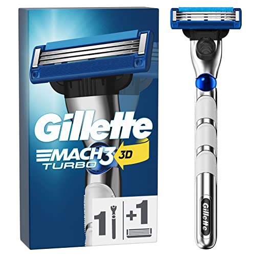 Gillette Mach3 Turbo Nassrasierer Herren, Rasierer + 1 Rasierklinge mit 3-fach Klinge, Geschenk für Männer