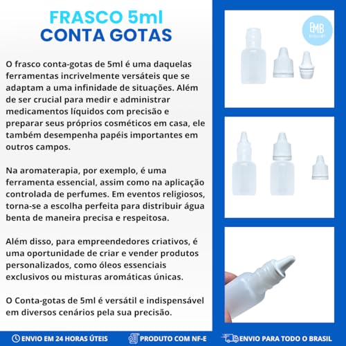 Kit 50 Frascos Conta Gotas 5ml Com Tampa Lacre Para Óleos