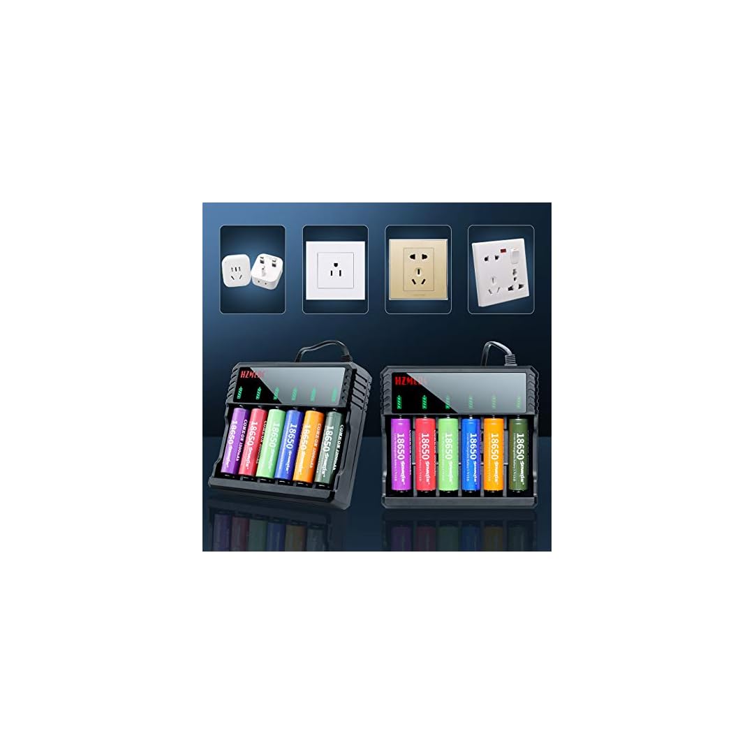 6 Bay 18650 Battery Charger Universal Wall Charger for 3.7v Lithium Rechargeable Batteries Compatible 18650 26650 14500…