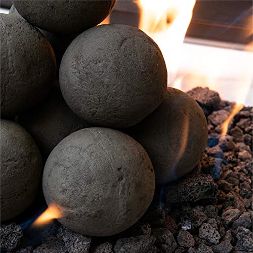 Ceramic Fire Balls | Mixed Set of 13 | Modern Accessory for Indoor and Outdoor Fire Pits or Fireplaces – Brushed Concrete Look | Midnight Black