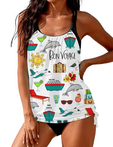 Image of SHESHOW Cowgirl Style Tankini Swimsuits for Women Scoop Neck Ruched Blouson and Bottom 2 Piece Bathing Suits S-XXL