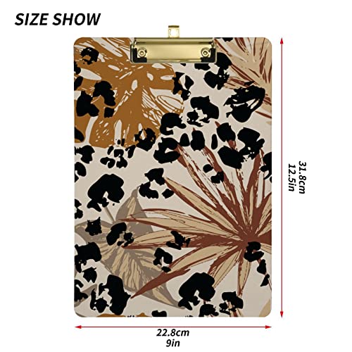 Yasala Acrylic Clipboard Leopard Art Brown Black A4 Letter Size Standard Clip Board With Golden Metal Low Profile Clip Back To School 9" × 12.5" #TOP2