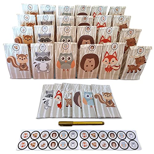 24 PCS Sac Anniversaire Enfant - Pochette Cadeau Anniversaire Enfant - Sachet Bonbon Anniversaire - Sac Cadeau Animaux 3D avec 24 autocollants Cover