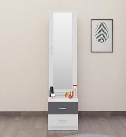 CASPIAN Engineered Wood Furniture Frosty White And Elegant Grey Colour Dressing Table With Mirror,Shelves And Drawers || Makeup Table || Organizer For Room || Dressing Table