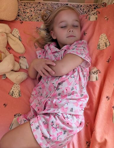 Image of Arshiner Girls Pajamas Sets Short Sleeve Kids Pjs Button Down Sleepwear