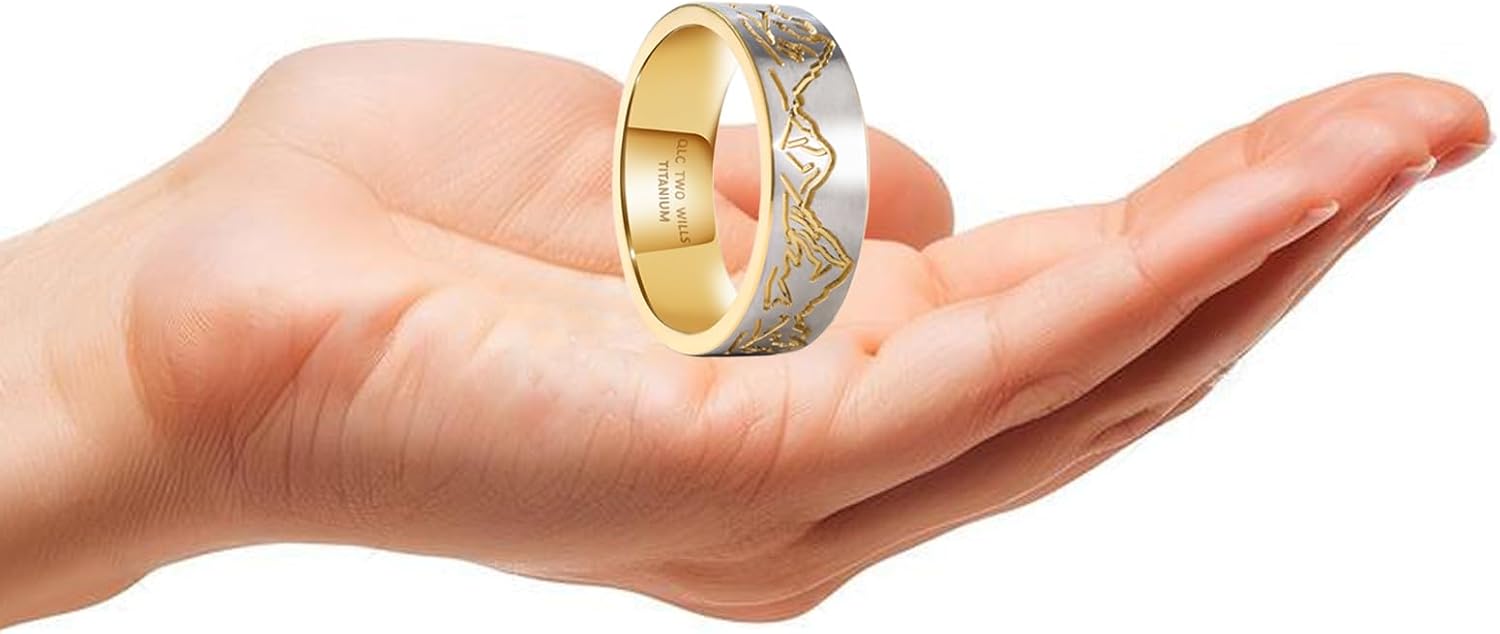 QLC TWO WILLS 8mm Titanium Ring,Carving of Concave Mountain Shaped Patterns Titanium Wedding Band for Man or Woman Exchange Gifts to Express Love Each Other Fit Sizes 8-12