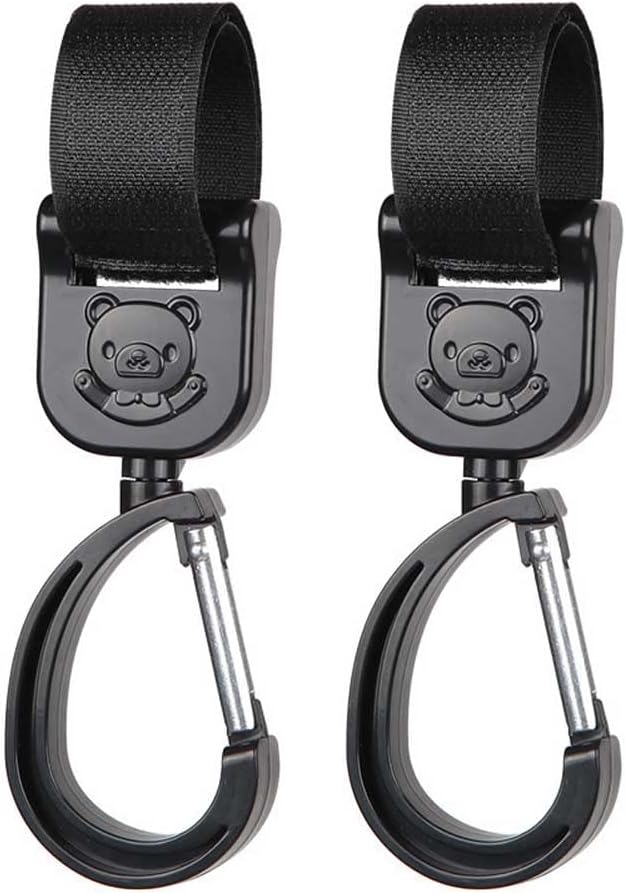 Baby Stroller Hooks Clips, Convenient Stroller Accessories Mommy Bag Hooks for Hanging Diaper Bags,Purse,Stroller Organizer,Perfect for Stroller and Car or Shopping Cart 2pcs (Black)