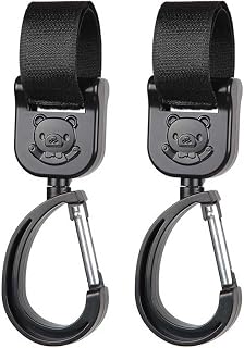Baby Stroller Hooks Clips, Convenient Stroller Accessories Mommy Bag Hooks for Hanging Diaper Bags,Purse,Stroller Organizer,Perfect for Stroller and Car or Shopping Cart 2pcs (Black)