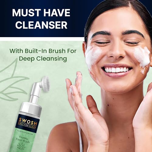 SWOSH Aloe Vera & Nem Foaming Face Wash For Pimple Prone & Oily Skin- No Parabens, Sulphate, Silicones & Color (with Built-in Face Brush), 100 ml - Image 8