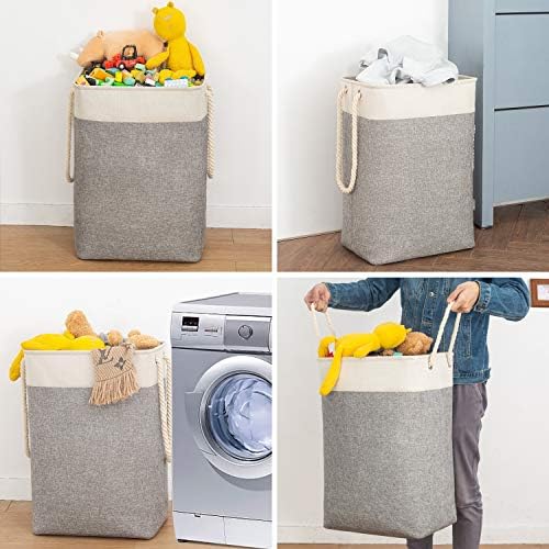 BrilliantJo upgrade Large Laundry Baskets 78L, Collapsible Linen Laundry Hamper Washing Basket with Handles, Laundry bin suitable for Bedrooms Laundry Room, Bathroom, 23.6" * 16.5" * 12.2", Beige+Grey