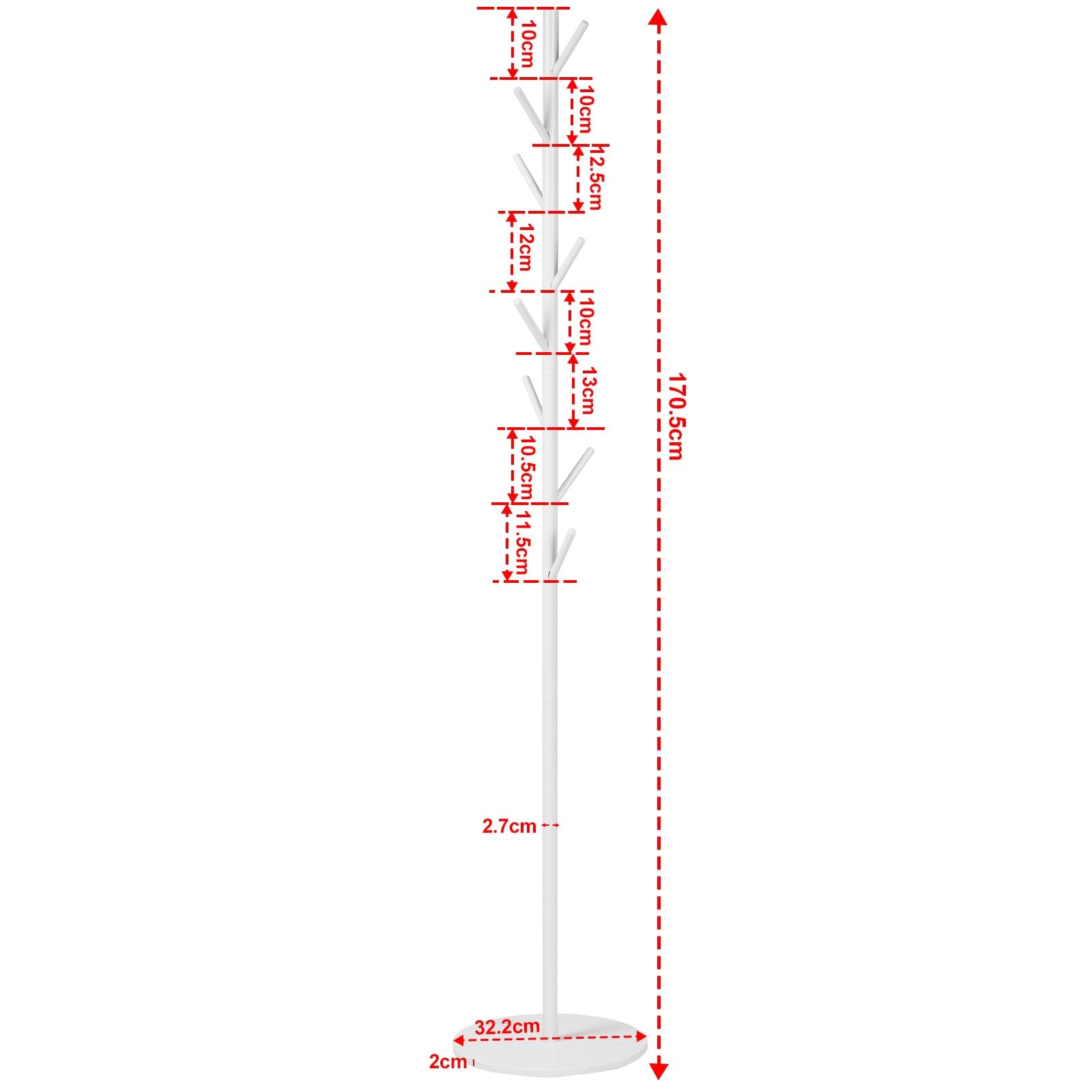 eSituro Appendiabiti, Attaccapanni in Metallo con 8 Ganci, Appendiabiti da Terra a Forma di Albero con Base in Marmo, Portabiti Indipendente Bianco per Soggiorno/Camera da Letto/Corridoio, 32x32x172cm