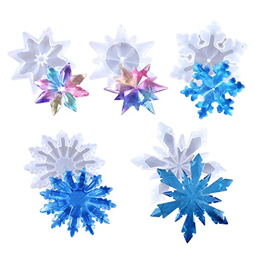 Yayatty Schneeflocke Silikonform, 5 Sätze Schneeflockenform Schneeflocke Harzformen Silikon für Schmuck Schlüsselanhänger, Urlaub Handwerk Zubehör Cover
