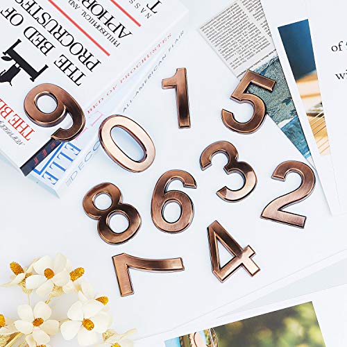 Image of 20 Pieces House Numbers Mailbox Numbers 0-9, 3D Door Address Numbers Self Adhesive Mailbox Numbers Sticker or House, Apartment, Office, Hotel Room, Mailbox Signs (Bronze, 2.76 Inch)
