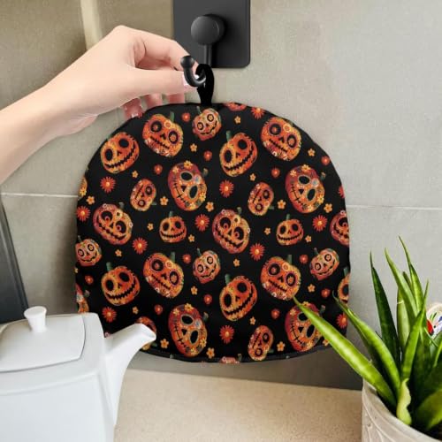 Image of Hudotybom Pumpkin Lantern Tea Cozy Teapot Cover Halloween Tea Pot Cosies 6 Cups Insulated Large Teapot Protective Cover for Kitchen Home Decor