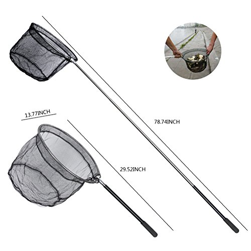 BlueStraw Fishing Landing Net Folding Stainless Steel Fish Carp Landing Net with Extending Non-Slip Pole Handle, Fish Shrimp Bird Butterfly Catching Gear - Thumbnail 7