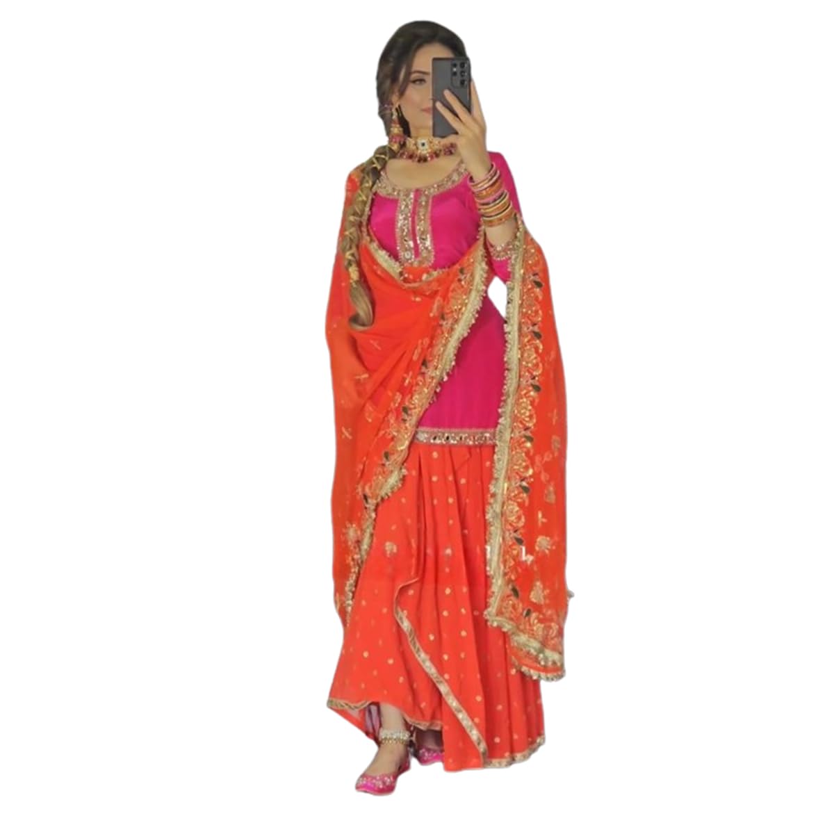 kanakfab WOMEN'S Georgette Stiched Dhoti-suit (SF251146-M SIZE Orange 2XL)-picture-16