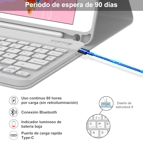 Teclado para iPad 5 Gen 9.7 y Pro 9.7 funda bluetooth QWERTY español gris Ñ 4