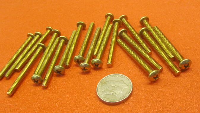 Brass Pan Head Phillips Machine Screws, FT, 10-24 Thread Size x 2.00" Length, 10 Pack