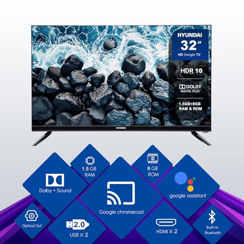 Image of HYUNDAI 32 Inch Google LED TV (SHY32HGV05R4) | HDR10 | Voice Remote | Dolby Plus Sound | Built-in Chromecast | Google Assistant | Bluetooth | HDMI x2 | USB x2