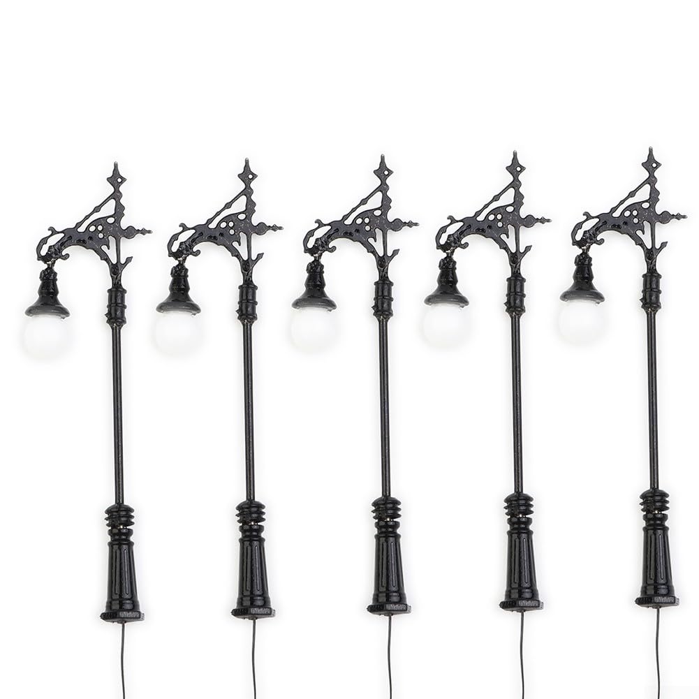 N Gauge Street Lamp 1:160 Scale Model Railway Light 65mm Metal LED Lamp Post with Resistors for 3V or 12-16V Layouts 5 Pieces