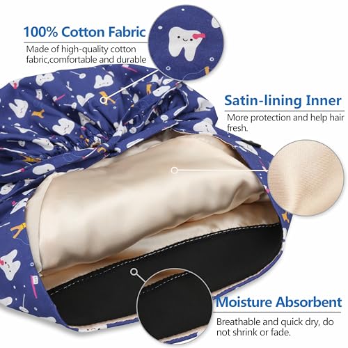 Image of QBA Adjustable Working Cap with Button, Satin-Lined Hat, Cotton Working Hat Sweatband, Elastic Tie Back Hats Unisex