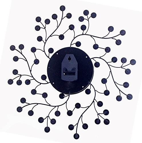 Image of CHRONIKLE Beautiful Round Diamond Studded Analog Floral Design Home /Office Decor Metal Crystal Wall Clock with Sweep Movement (Size: 60 x 5 x 60CM | Color: Black & Silver | Weight: 1030grm)