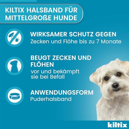 Kiltix Halsband gegen Zecken und Flöhe, mittelgroße Hunde