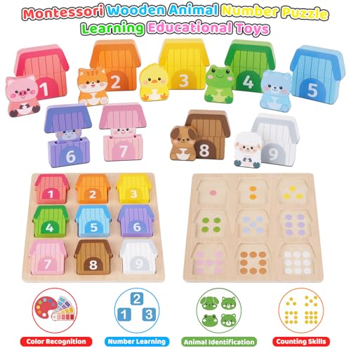 Montessori Wooden Toys for 1 2 3 Year Old Toddlers - Farm Animals Counting, Matching & Sorting Fine Motor Games, 1st Birthday Gifts for 1-2 Years, Learning Toys for Baby Boys Girls Age 12-18 Months - Image 8