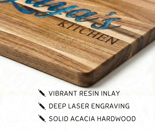 Tabla de Cortar de Madera de Acacia Yaya Gifts con Inserción de Resina Epoxi Azul, Ideal para Preparación y Servir en la Cocina, Tabla Versátil para Quesos y Embutidos, para Carnes y Vegetales, 38,1 x 24,38 cm miniatura 5