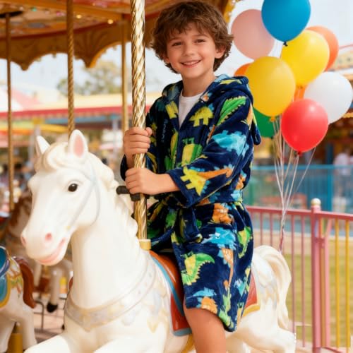 Image of Kids Bathrobe Hooded Plush Fleece Robe for Girls Boys