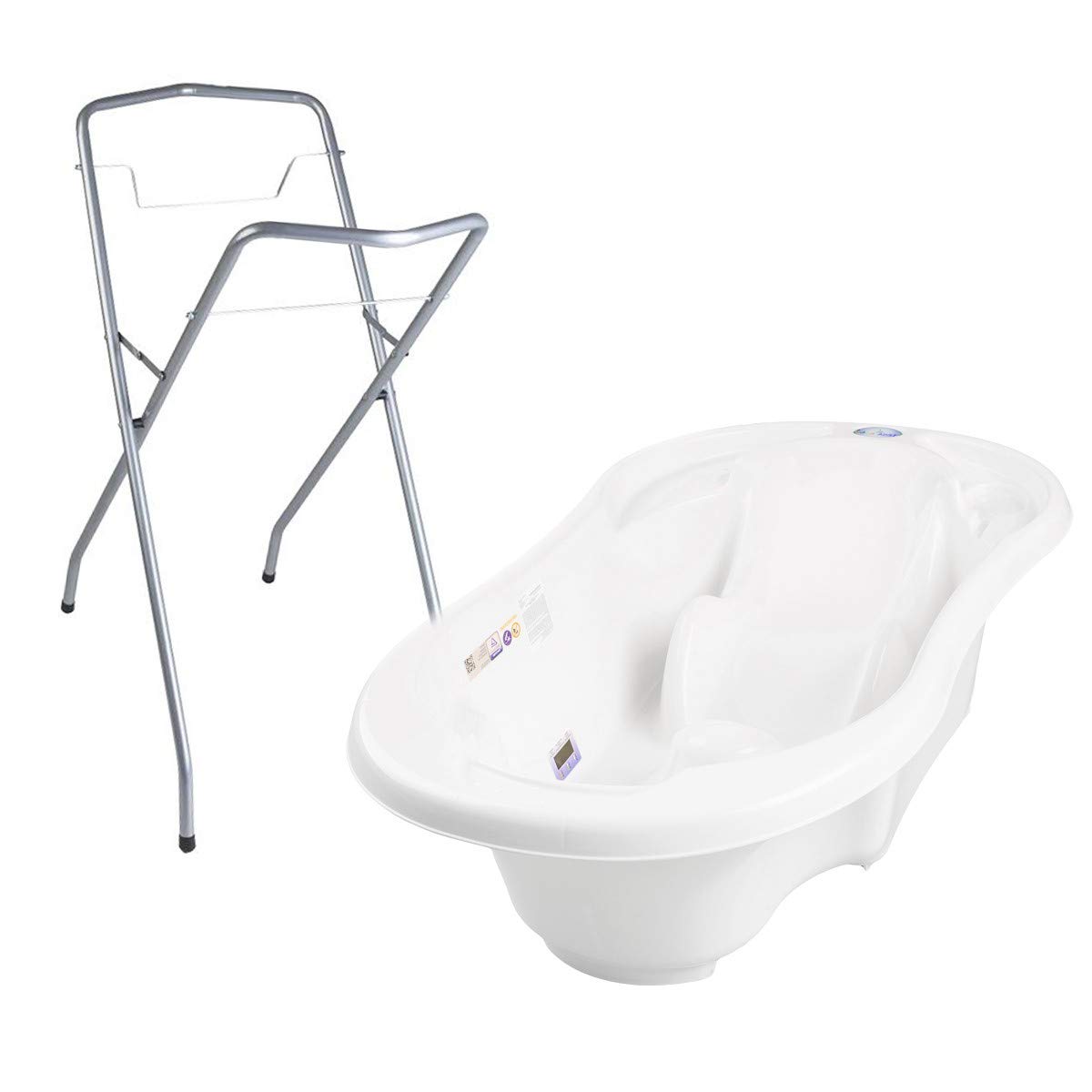 Vasca da bagno per bambini con riduttore integrato, colore: bianco + piedistallo