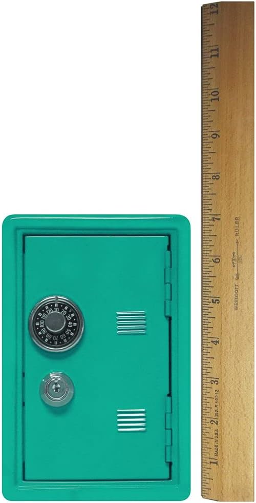 Kid's Coin Bank Locker Safe with Single Digit Combination Lock and Key - 7” High x 4” x 3.9” Teal
