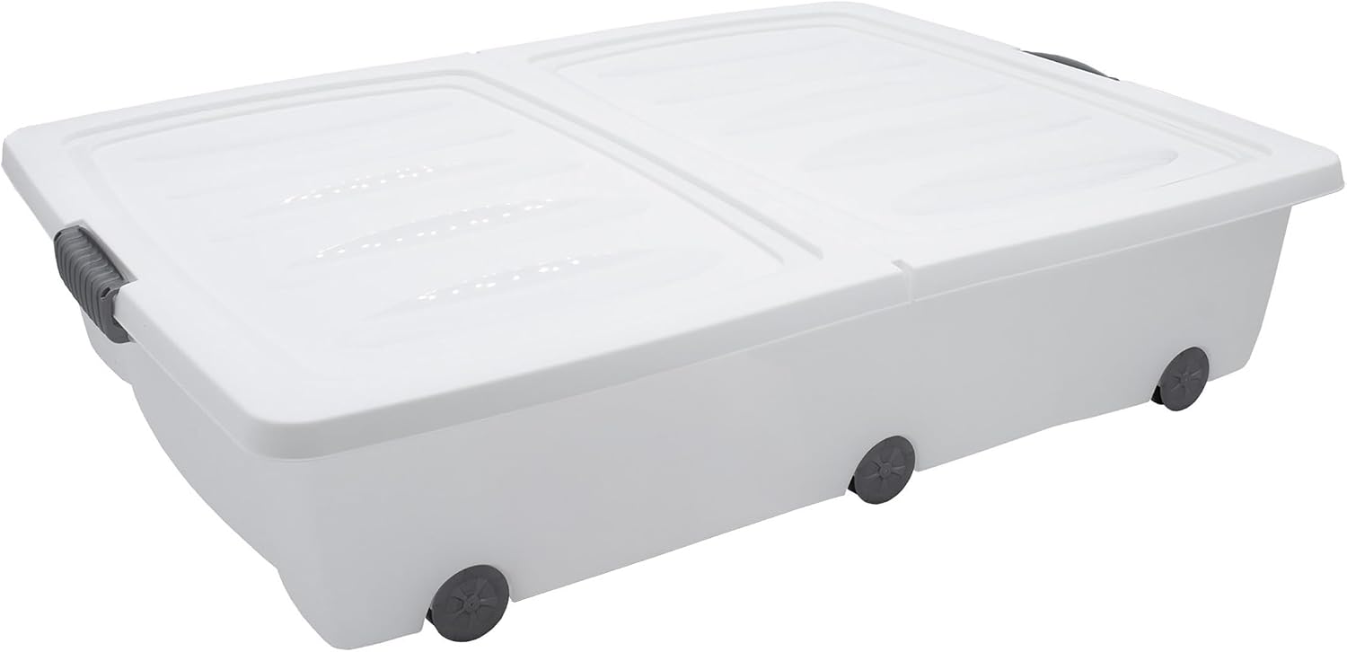 Under-Bed Storage Chest with Wheels   40 or 60 liters   Color White