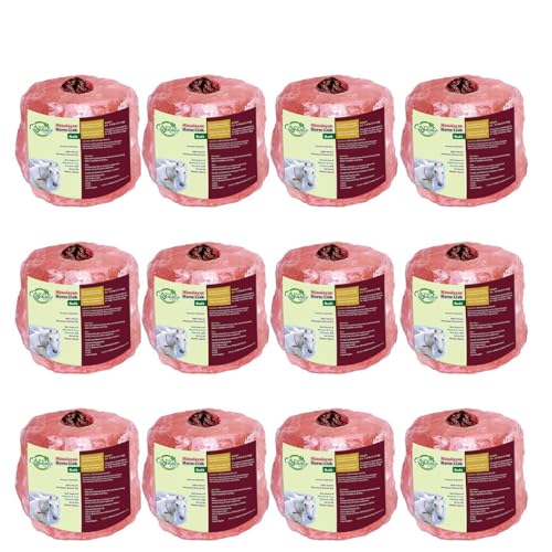 12x Himalayan Animal Horse Lick Natural Pink Salt Natural shape salt with strong hanging Rope | Suitable for all Animals | 1-1.5 kg l Product from Pakistan l Pack of 12 (12 in one Box)