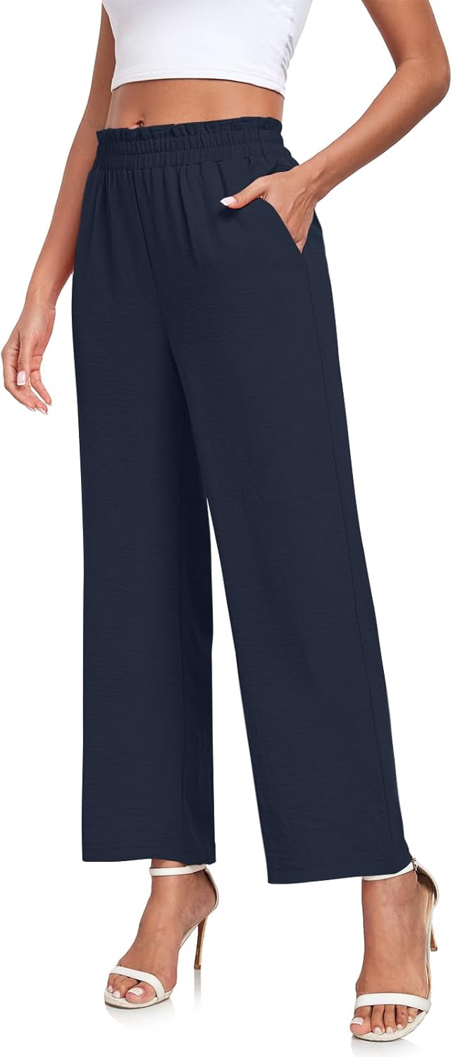 Anydeer Women Pants Loose Wide Leg Trousers Straight Casual Dressy Palazzo Ruffle High Waist Slacks with Pockets - Image 2