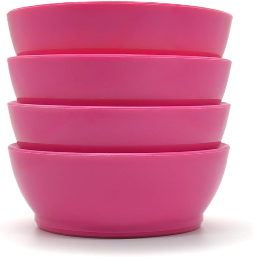 Non-Spill Plastic Bowl Set - 12oz Reusable Kitchen Bowls with Concave Inner Lip and Non-Slip Base - For Serving, Snacking, Dips and Side Dishes - Set of 4 - Sunset Purple