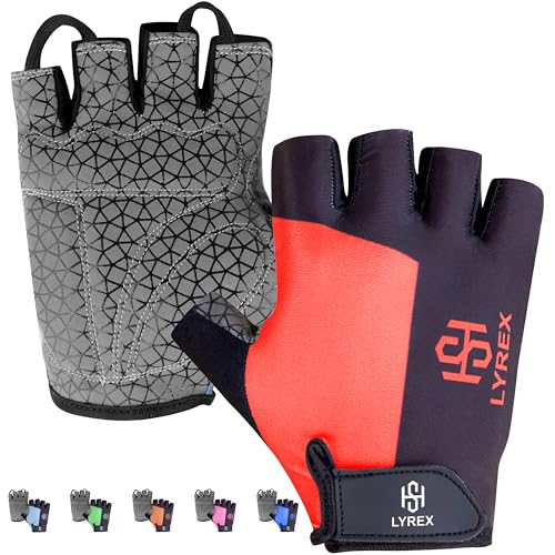 LYREX Bike Gloves Cycling Gloves Biking Gloves Bicycle Gloves for Men Women with Anti-Slip Shock-Absorbing Pad,Light Weight Half Finger Gloves for Cycling Workout Training Outdoor, Medium, Red
