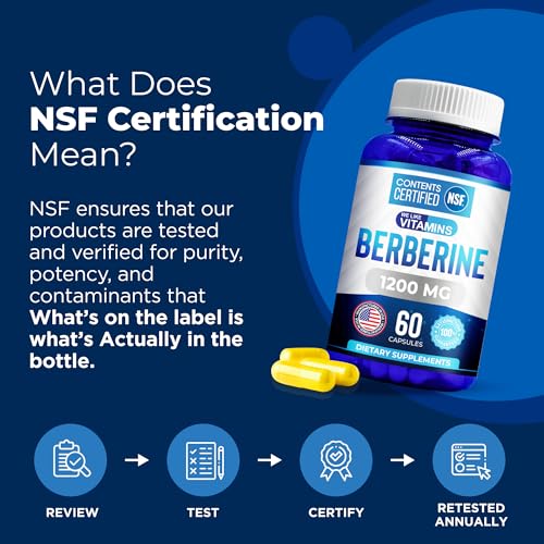 NSF Certified Berberine Supplement, 1200mg, Pure Max Strength Berberine HCL - 60 Vegetarian Capsules (Gluten Free, Non GMO) - 30 Servings by WeLikeVitamins