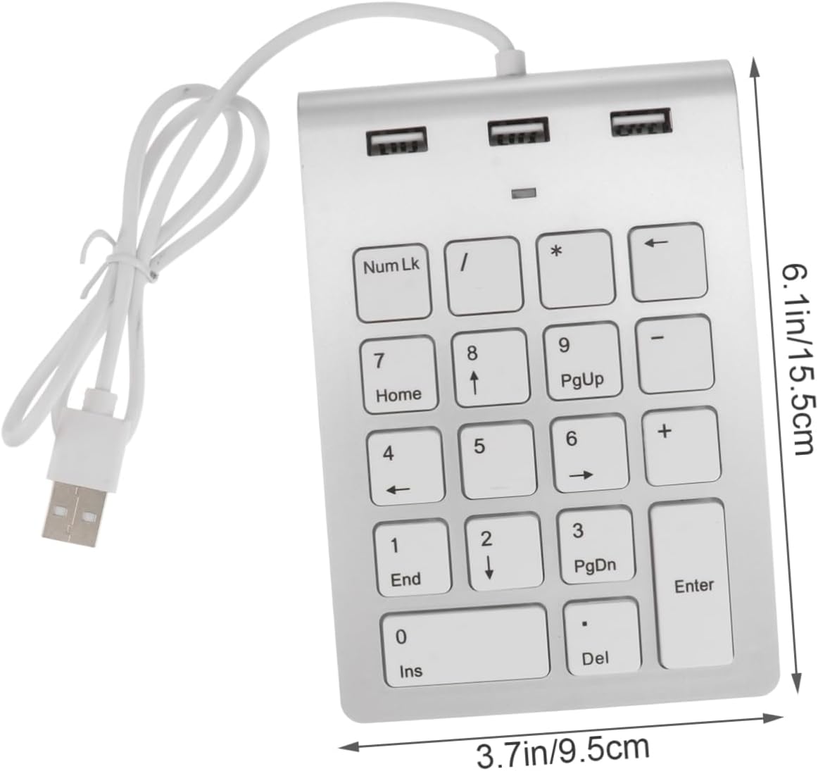 SEWACC Mechanical Numeric Keypad USB Key Pad with USB Ports Hub Silver Zinc Alloy Wired Keyboard for Laptop Desktop Xp to Plug and Play